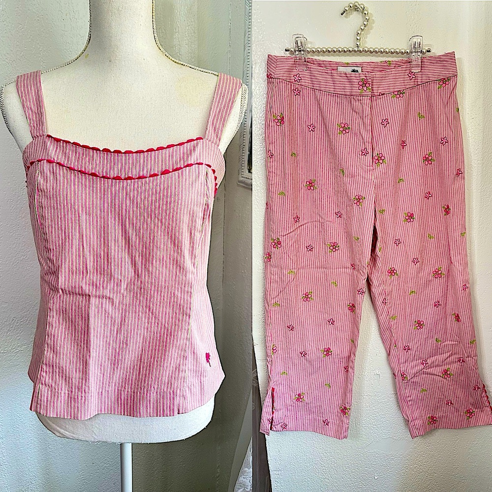Island Republic Tropical Pink green set straight capris size 10